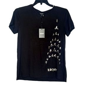 NWT DKNY Sequin Graphic Black Tee Size Medium